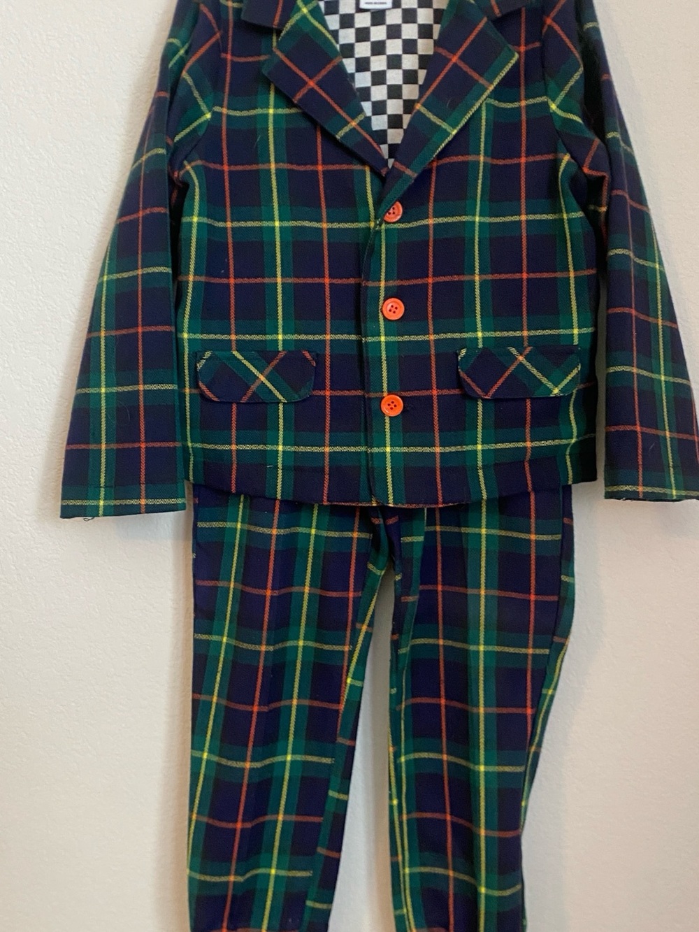 Harajuku Mini 2 Piece Suit Set in Navy and Green with Orange Buttons